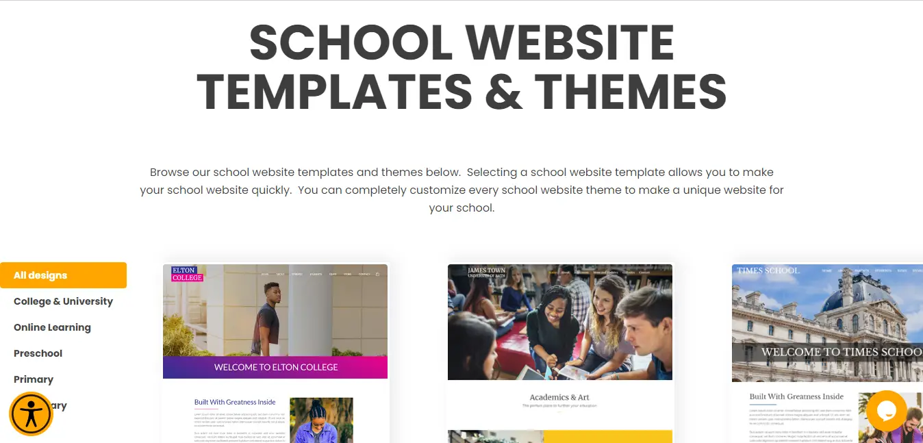 Meilleur créateur de site Web pour les enseignants : modèles My School Design.