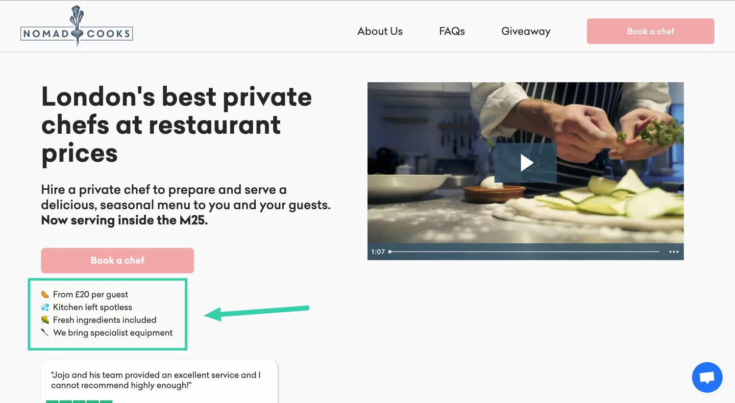Includerea elementelor de eliminare a îndoielilor în cadrul CTA i-a ajutat pe Nomad Cooks să-și crească rata de conversie cu până la 124%.