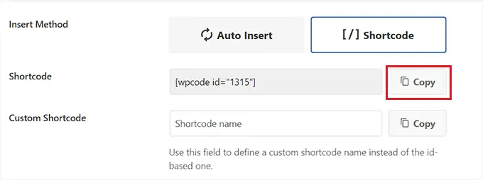 Copie o shortcode para a data dinâmica de direitos autorais