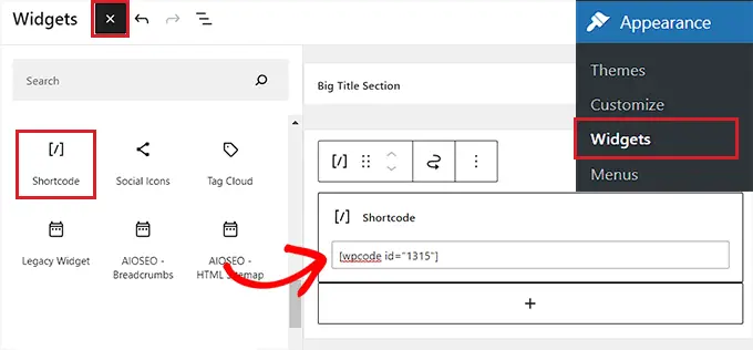 Agregue shortcode en la pestaña de pie de página