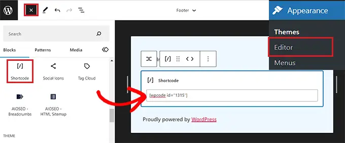 Fügen Sie dem FSE den Shortcode für das Copyright-Datum hinzu