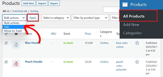 Edit all the WooCommerce products