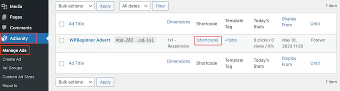 Hinzufügen von Werbung zu Ihrer WordPress-Website mithilfe eines Shortcodes