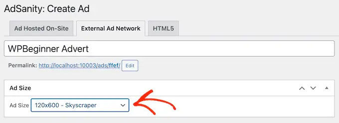 Mengubah ukuran iklan jaringan eksternal di WordPress