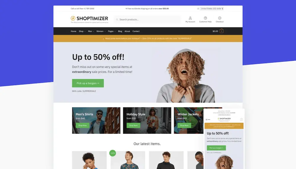 O tema Shoptimizer WooCommerce WordPress.