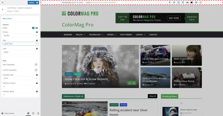 شريط أخبار ColorMag