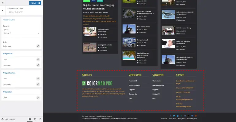 Opsi ColorMag Footer yang ditingkatkan