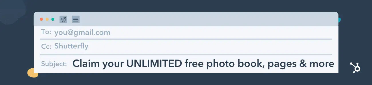 exemple de lignes d'objet d'e-mail accrocheuses, réclamez votre livre photo gratuit illimité, vos pages, etc.