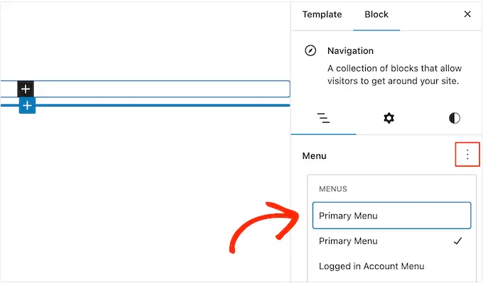 Adding a navigation menu to a page or post template in a block-enabled theme