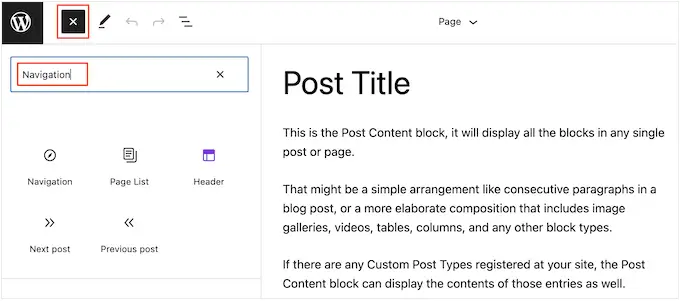 Adding a Navigation block to a block-based template