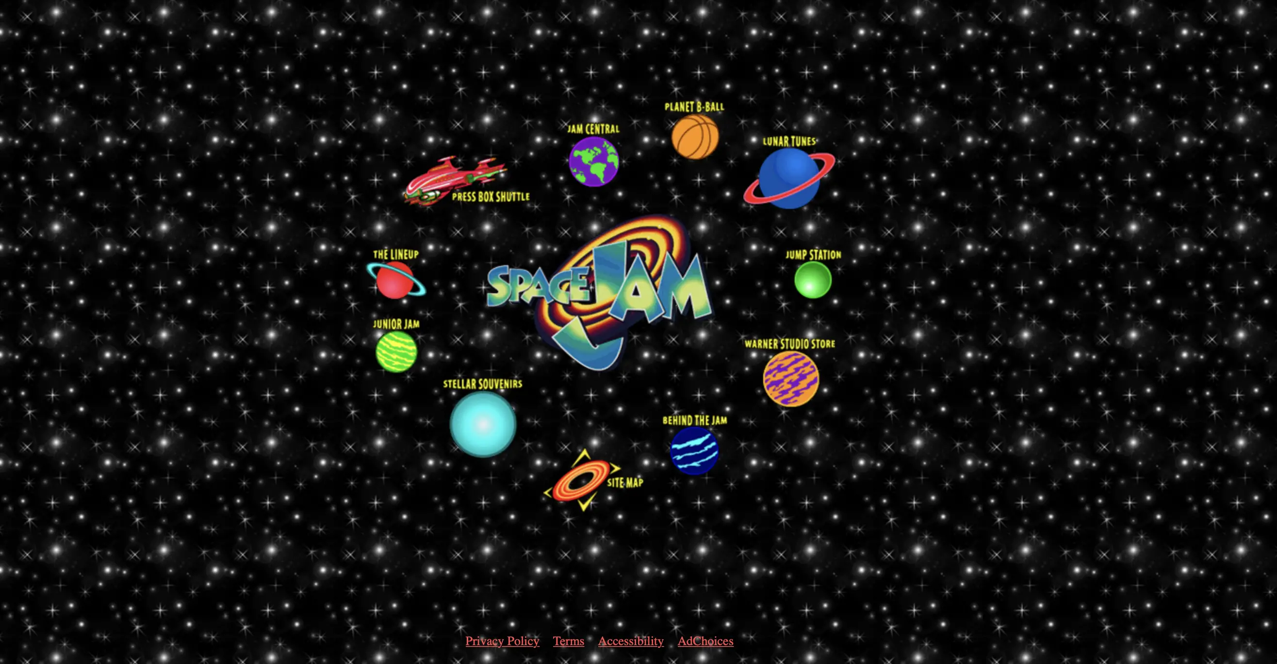 ตัวอย่าง Space Jam ของการออกแบบเว็บในยุค 90