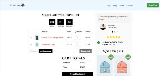 Cart page preview