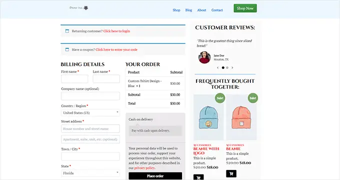 Preview your custom checkout page