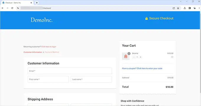 Previewing custom checkout page