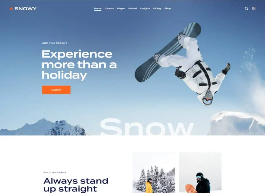 Zăpadă | Tema WordPress pentru stațiune de schi și snowboarding