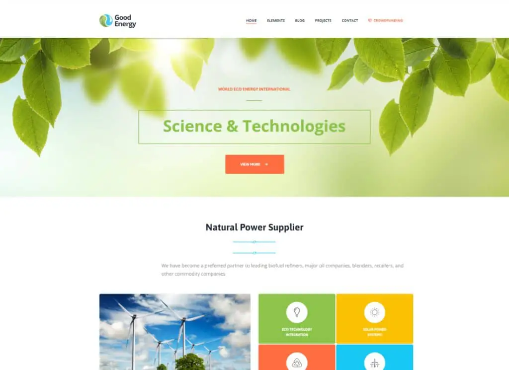 Good Energy - Temă WordPress pentru ecologie și energie regenerabilă pentru companie