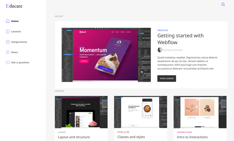 Webflow 교육 웹사이트 템플릿 데모