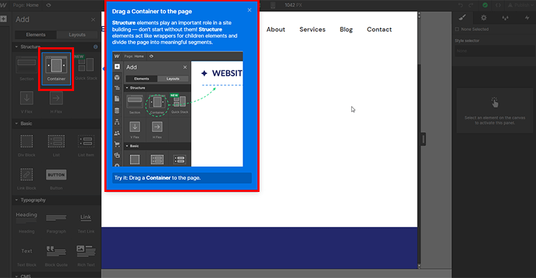 Erkundung des Webflow-Dashboards