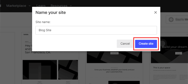 Benennen Sie Ihre Website und klicken Sie auf „Erstellen“ – Erstellen Sie ein Blog mit Webflow