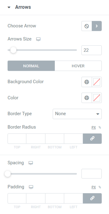 Abschnitt „Pfeile“ auf der Registerkarte „Stil“ des PowerPack Content Ticker-Widgets