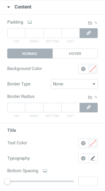 Section Contenu dans l'onglet Style du widget PowerPack Content Ticker