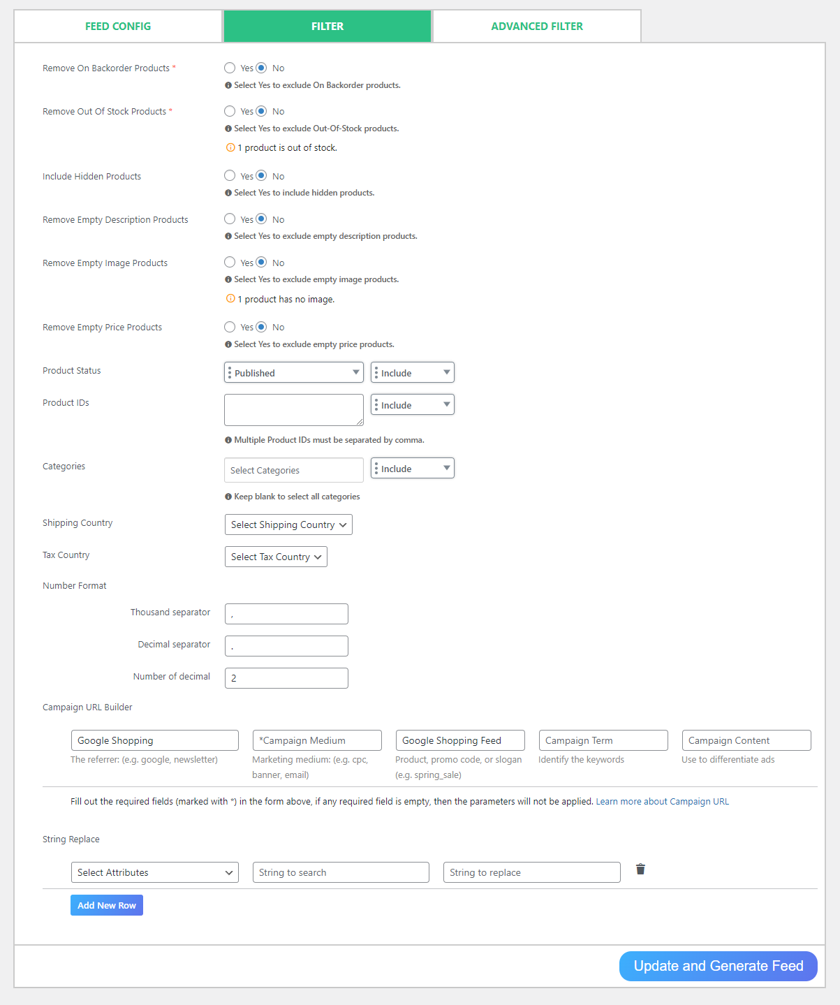 Filtros de alimentación de productos de WooCommerce