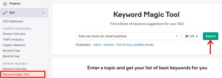 Verwenden Sie das KI-SEO-Tool – Semrush Keyword Magic Tool