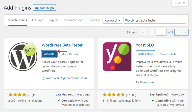 Activați WordPress Beta Tester