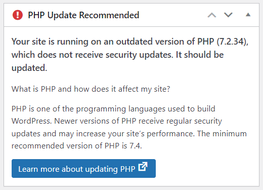 Mise à jour vers la version PHP recommandée