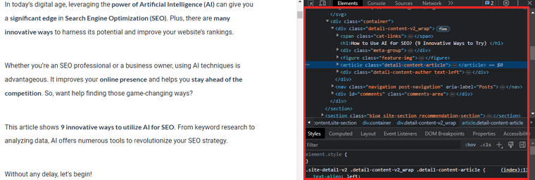 顯示網站 HTML 的面板 - 在網站上查找字體