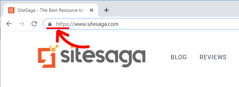 SSL が有効になっている安全なサイトの例 SiteSaga