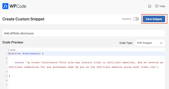 Saving your WPCode snippet