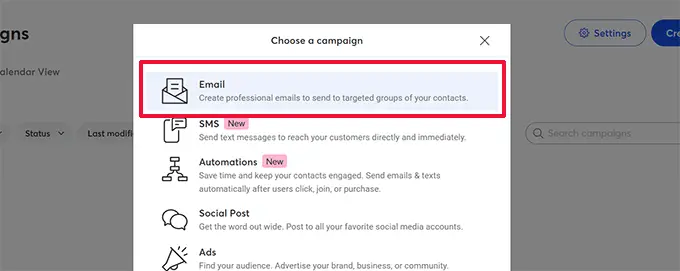 Choose email campaign