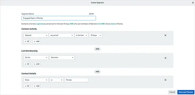 Segment criteria