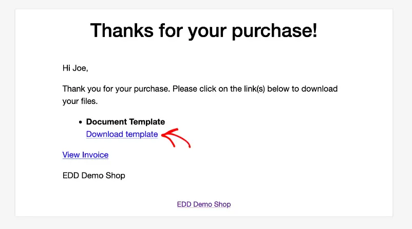 The Easy Digital Downloads purchase receipt email