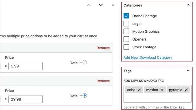 Adding Categories and Tags to a Downloadable Product