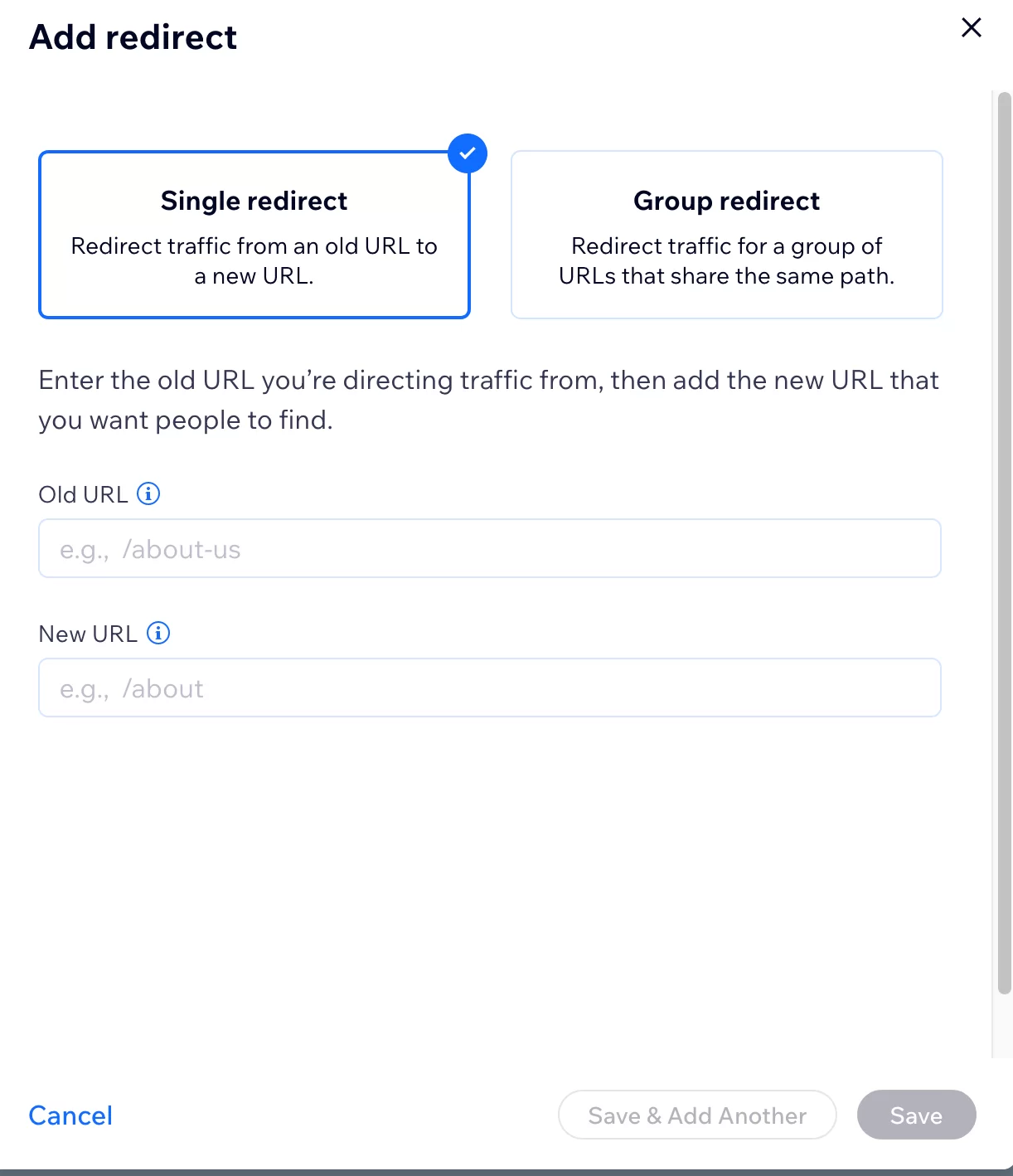 Wix propose un gestionnaire de redirection pour ajouter des redirections.