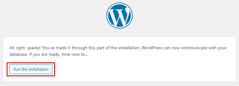 Запустите установку WordPress