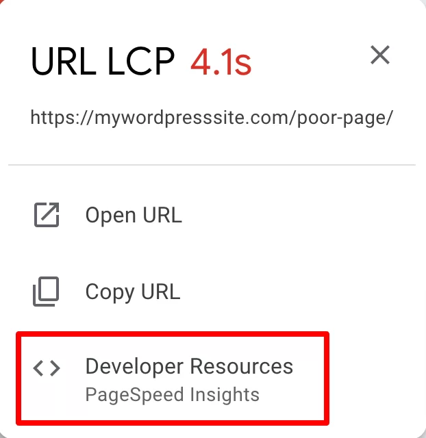 يمكنك الوصول إلى PageSpeed ​​Insights عبر واجهة Google Search Console.