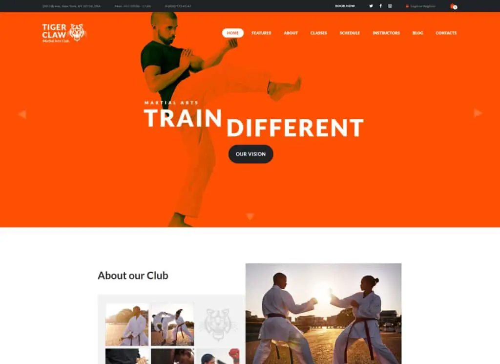 Tiger Claw - Tema WordPress pentru școala de arte marțiale și centrul de fitness