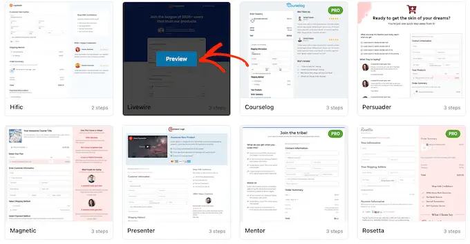 Previewing FunnelKit's WooCommerce templates