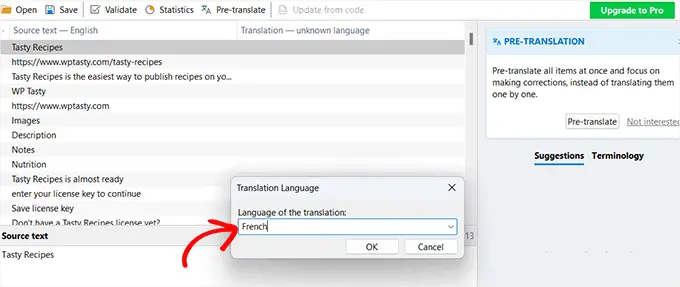 Choose a translation language in Poedit