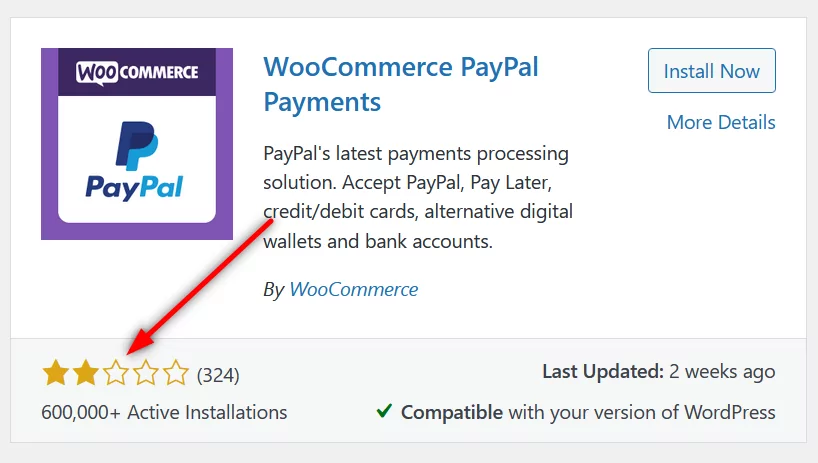 Peringkat pengguna buruk di plugin Pembayaran WooCommerce PayPal