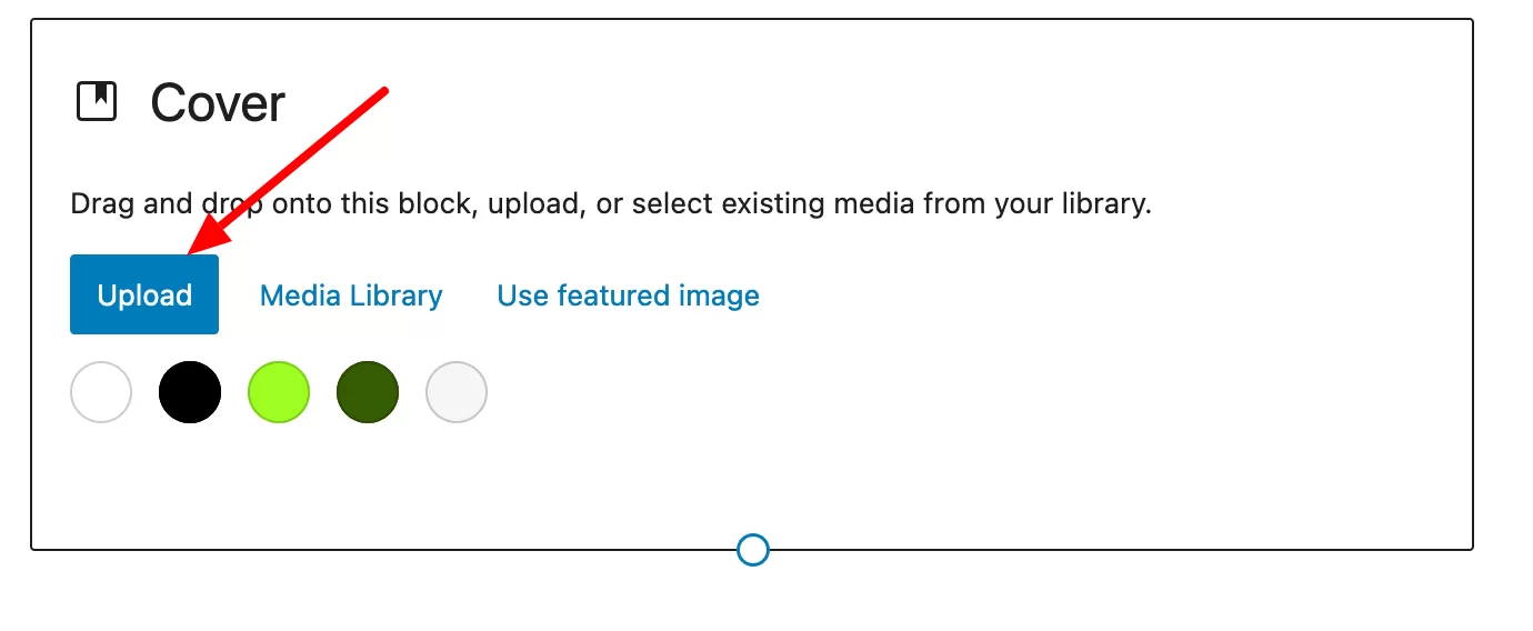 WordPress の「カバー」ブロックに画像をアップロードします。