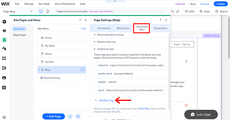 ไปที่ SEO ขั้นสูง & คลิกที่เพิ่มแท็กใหม่