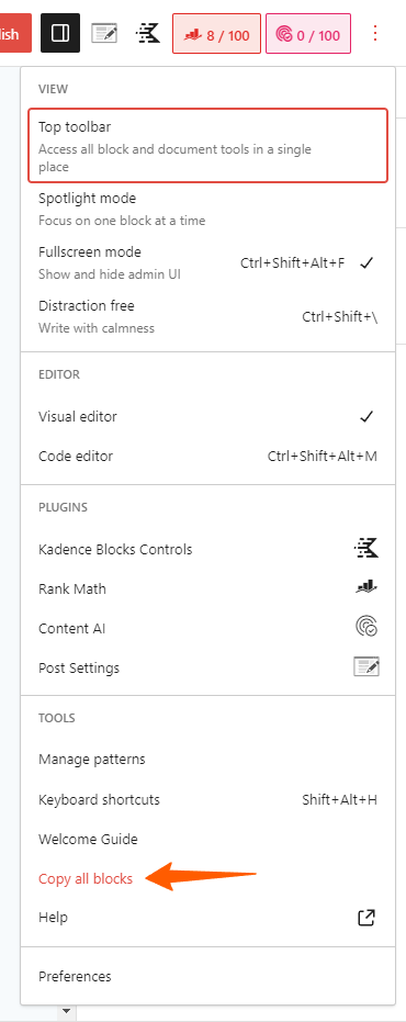 Salin semua blok di wordpress
