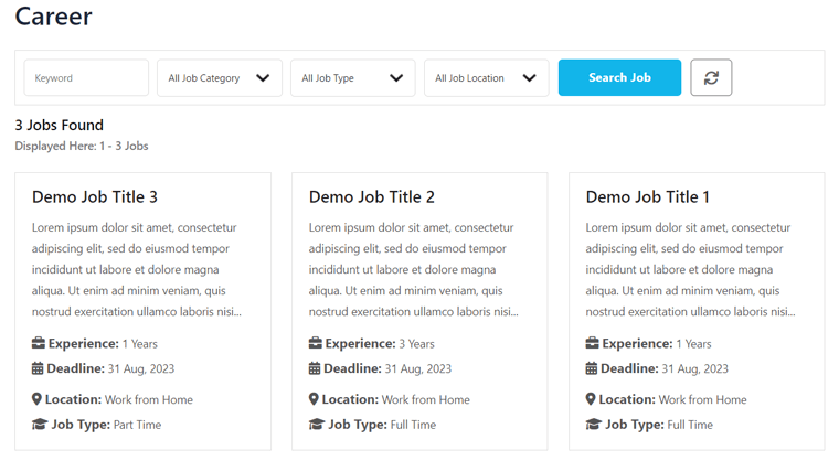 Pagina di carriera utilizzando JobWP