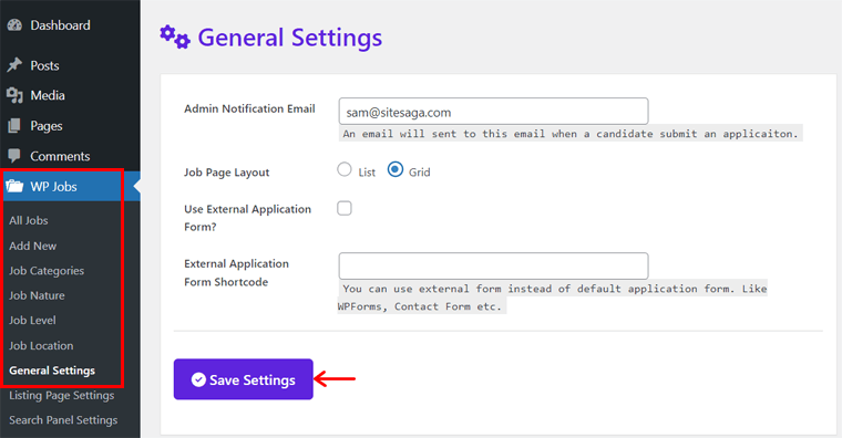 Configuração de configurações gerais