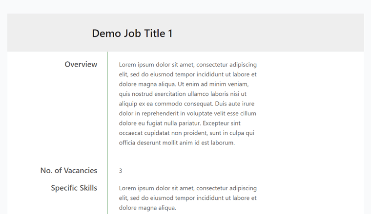 Visualização das informações do trabalho