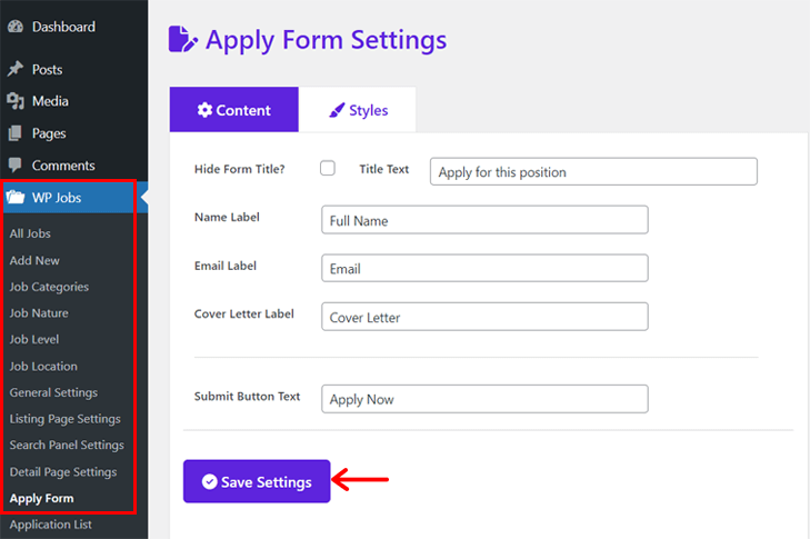 Aplicar configurações de formulário